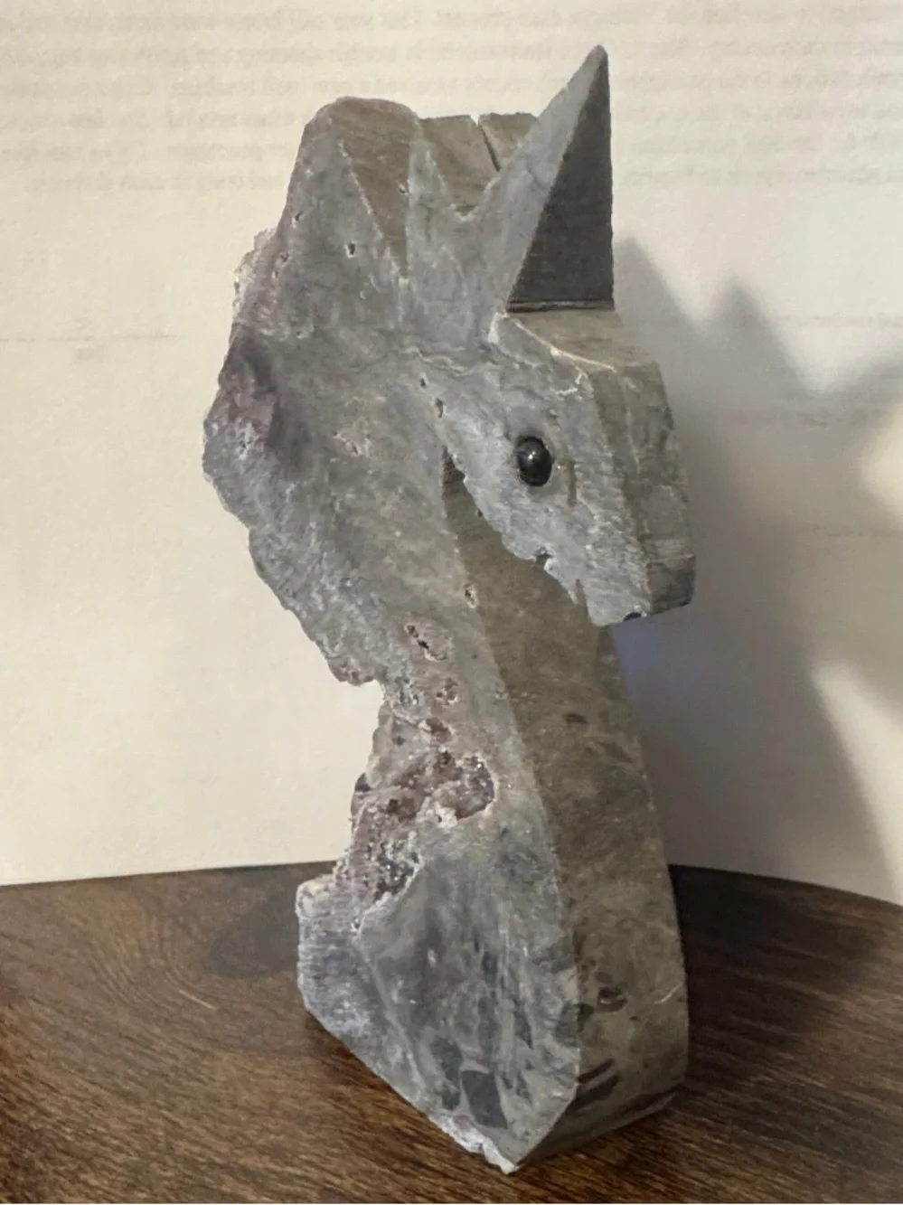 Handcarved Amethyst Unicorn Geode Sculpture in Purple/Grey
